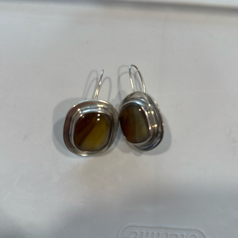 Scandinavian Modernist GUNN TRIGERE Sterling Silver Earrings agate